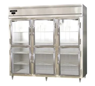 Continental Refrigerator D3RENSSGDHD 85" 3-Section Reach-In Refrigerator w/ 6 Glass Half Doors, All Stainless Steel, 75 cu. ft.