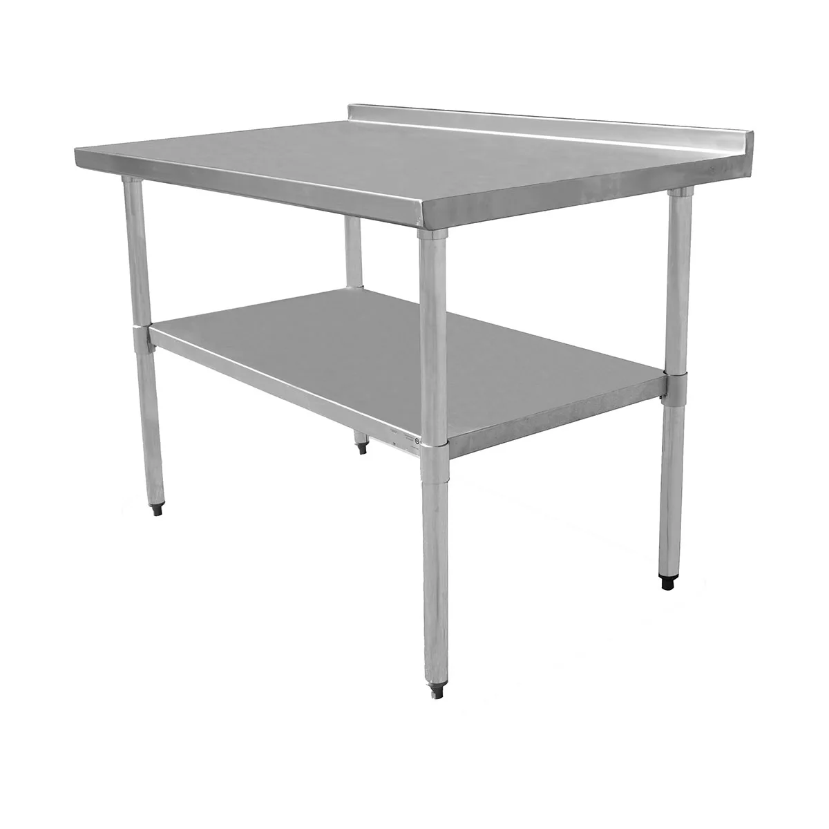 Serv-Ware T2448CWP-3-T 48" Open Base Work Table with Undershelf, 2" Backsplash / 18 Gauge Top