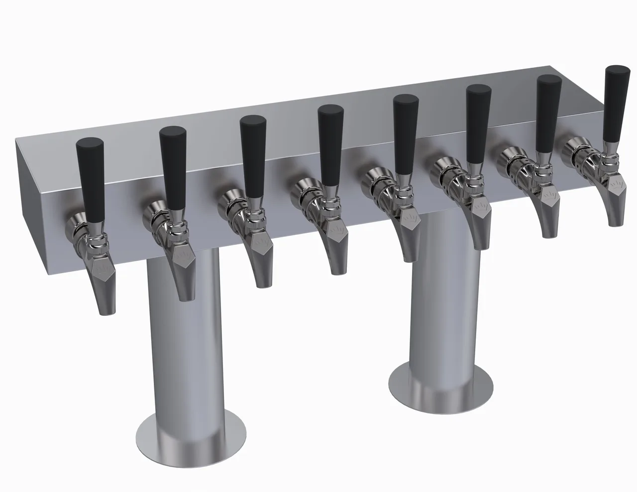 Krowne KDTH-8S T‑Head Beer Tower, 24" Countertop, Stainless, Glycol, 2‑Col, 7‑12 Taps, No Handles