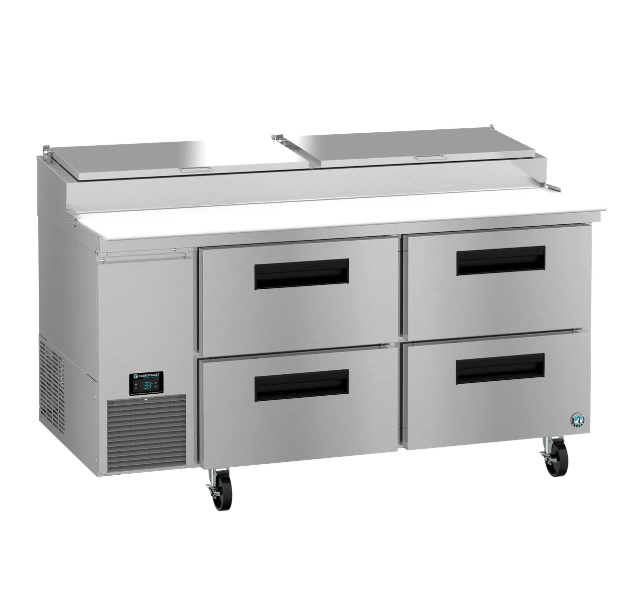 Hoshizaki PR67B-D4 67" 2-Section Refrigerated Pizza Prep Table w/ 4 Drawers, (9) 1/3 Size Pans