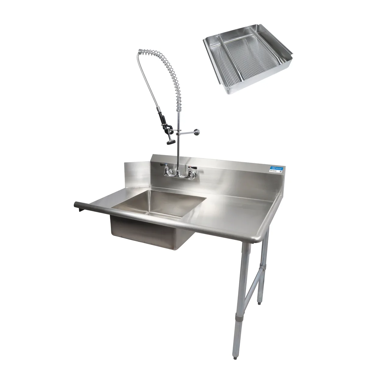 BK Resources BKSDT-26-R-SS-P3-G 26" Straight Soiled Dishtable w/ Right Table, Pre-Rinse Sink