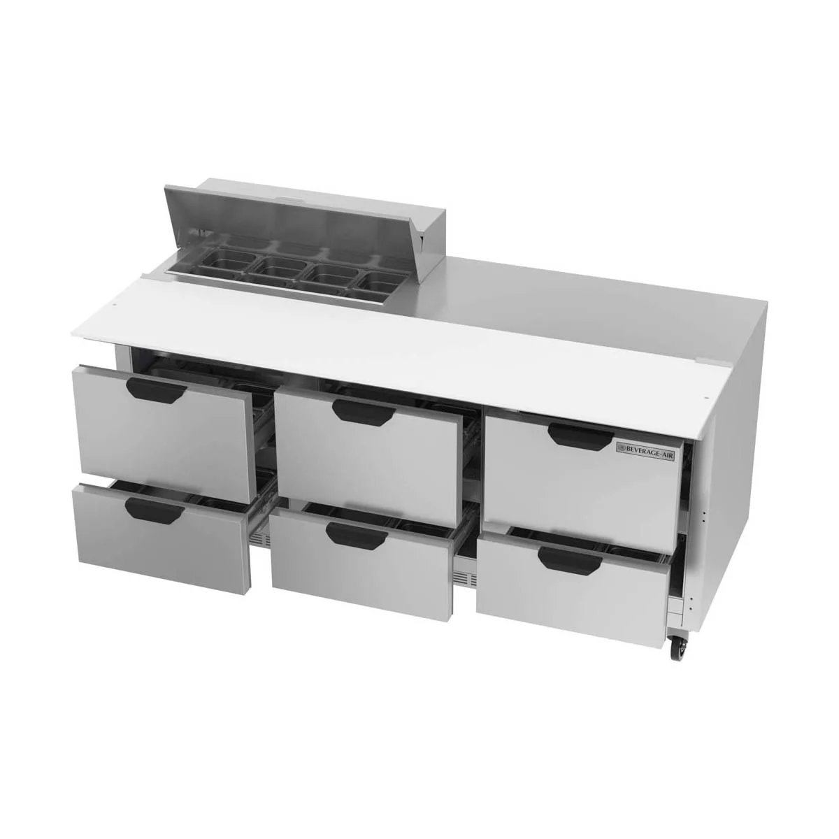 Beverage Air SPED72HC-08C-6 72" Three Section Sandwich/Salad Prep Table w/ 6 Drawers, 8 Pans