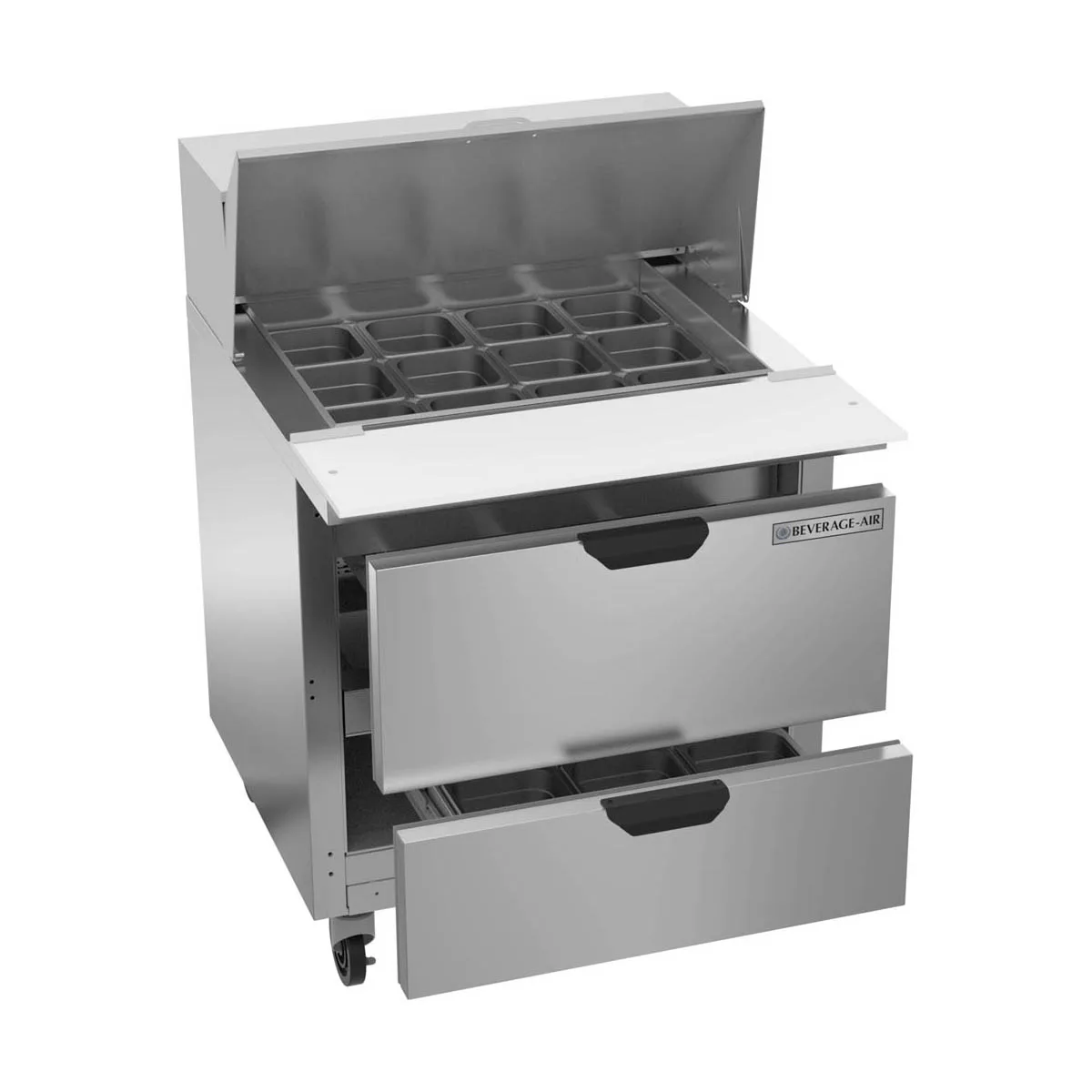 Beverage Air SPED32HC-12M-2 32" Mega Top Sandwich / Salad Prep Table w/ 2 Drawers, 12 Pans