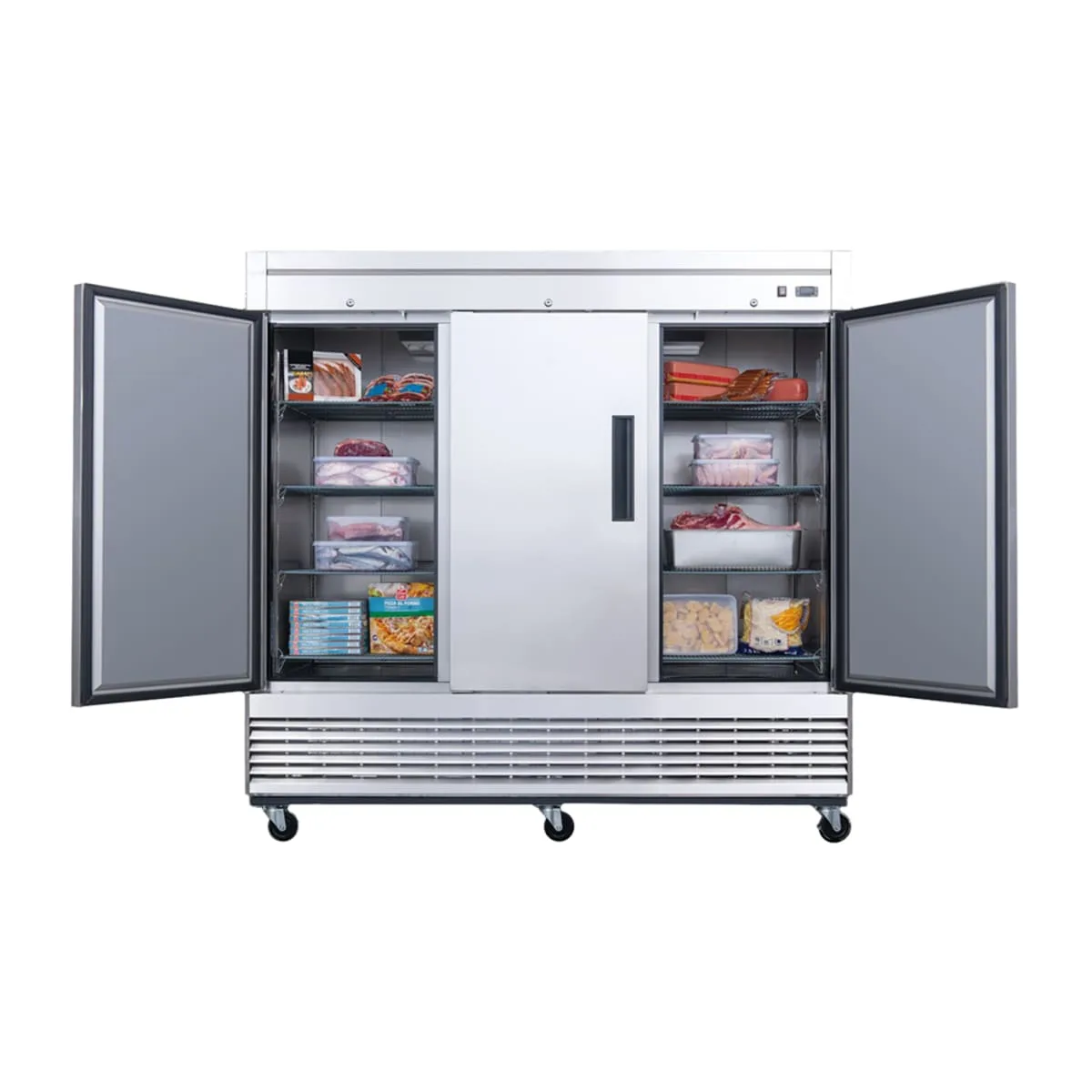 Dukers D83F 82 5/8" Three Section Reach In Freezer, (3) Left/Right Hinge Solid Doors, 115v