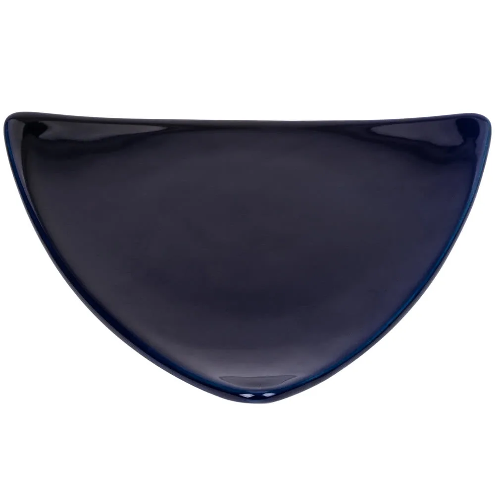 CAC China TRG-23-BLU Triangular Plate, 12-1/2" x 12-1/2" x 1-1/2", Blue Ceramic, Flat Edge - Dozen