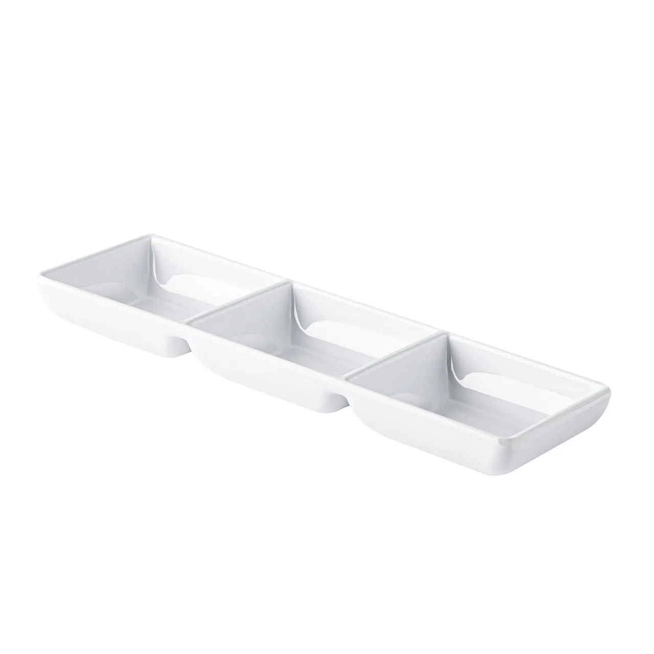 CAC China XCND-3-9W 7.5oz 8-5/8"W x 2-3/4"D x 1"H 3-Compartment White Rectangle China Bowl - Dozen