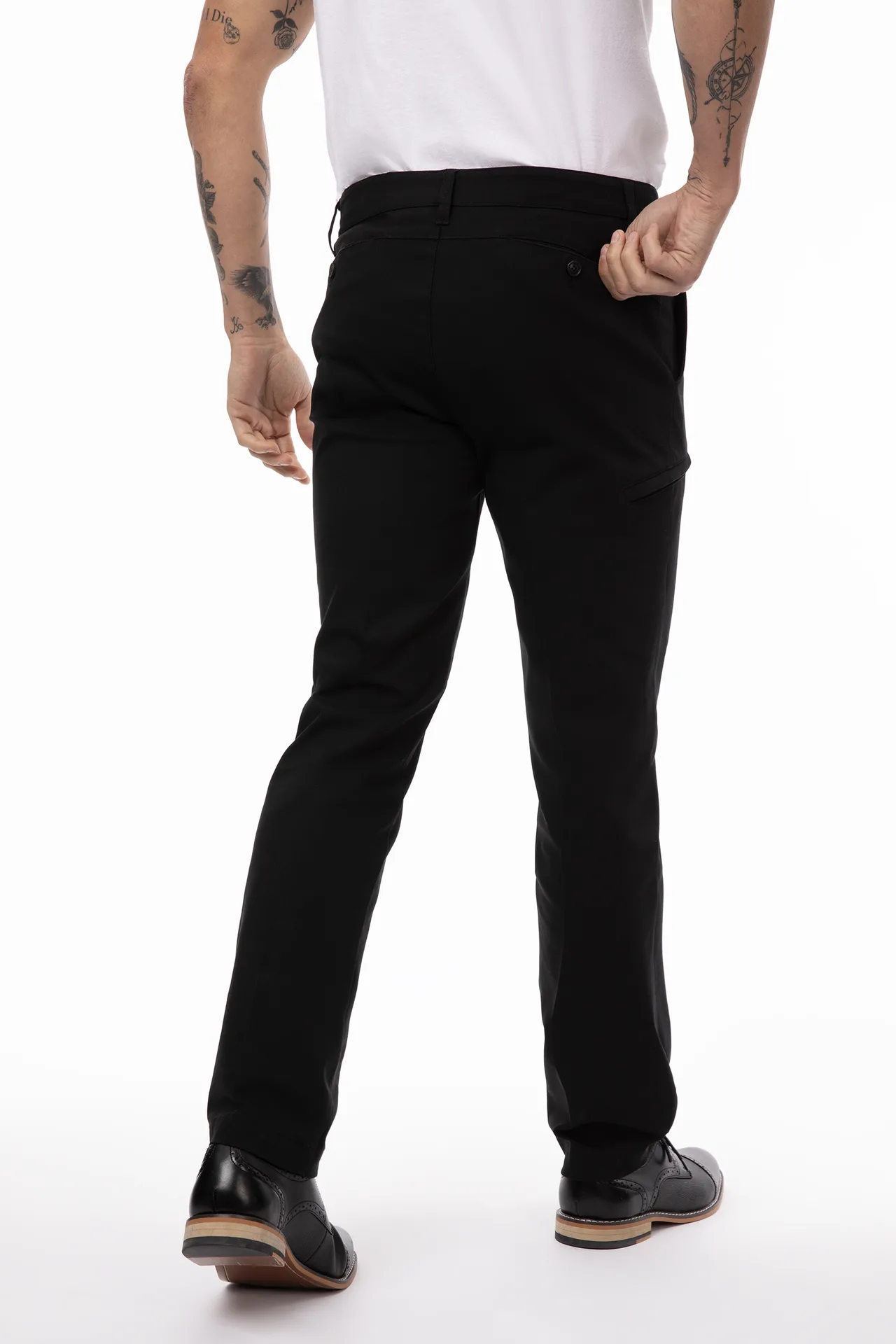 Chef Works PEC02-BLK-32 - Chino Stretch Pants, Size 32, 55/39/6 Poly/Cotton/Elastane Black, Pockets