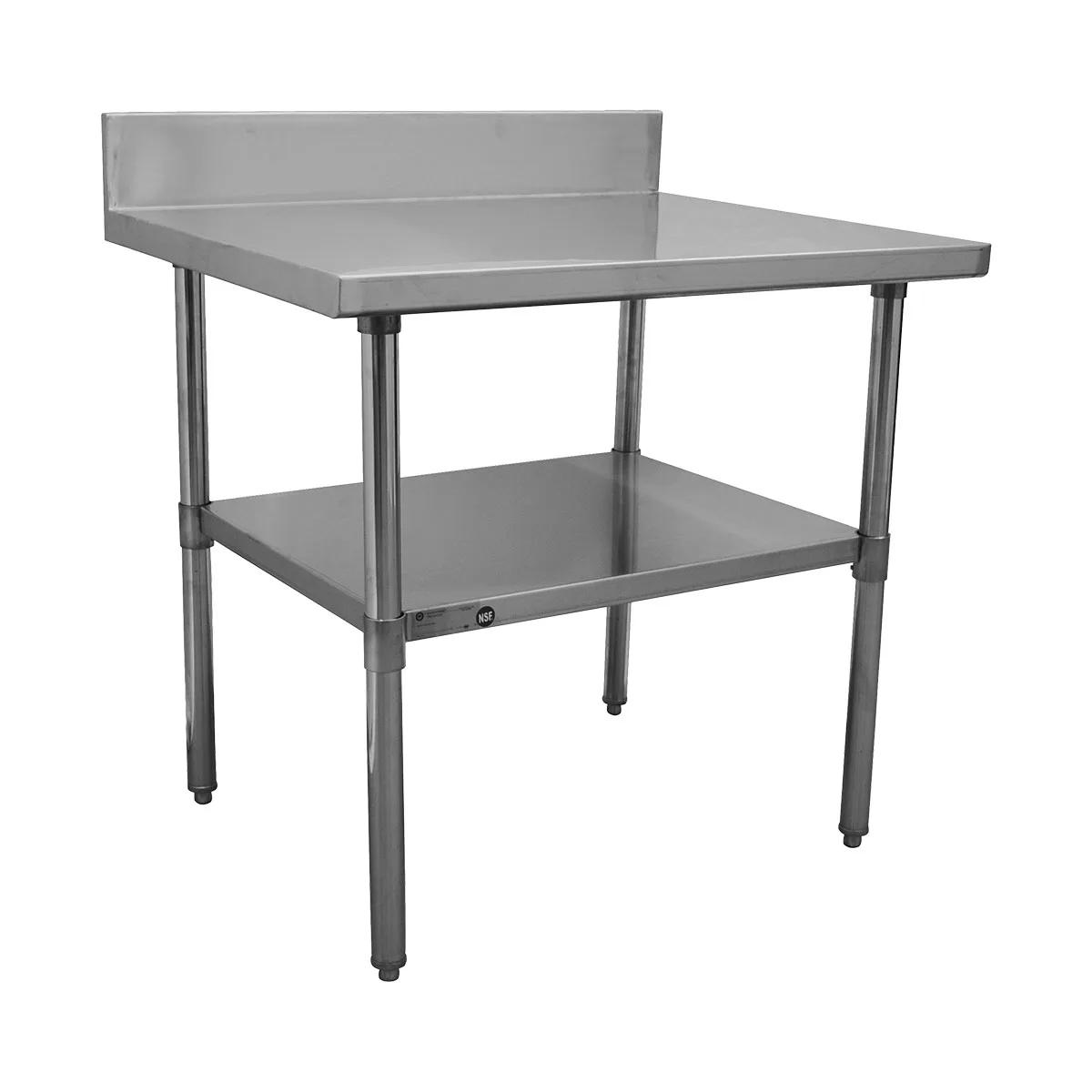 Serv-Ware T3048CWP-16BS 48" Open Base Work Table with Undershelf, 5" Backsplash / 16 Gauge Top