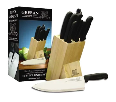 Omcan USA 12887 10-Piece Knife Block Set with assorted 3-1/2" to 10" knives, wooden block - Set