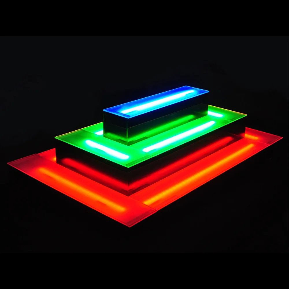 Krowne KR-I3T68-S 3-Tier Lighted Liquor Island Display, 68" Wide, LED Lights, Power Cord Left