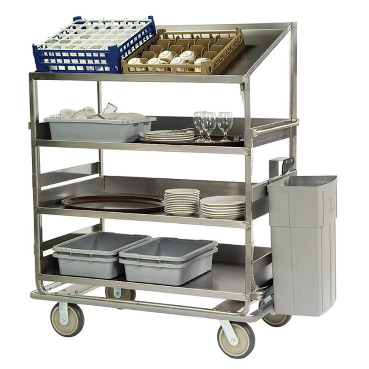 Lakeside B597 Soiled Dish Breakdown Cart w/ 1 Flat Shelf, 3 Angled Shelves