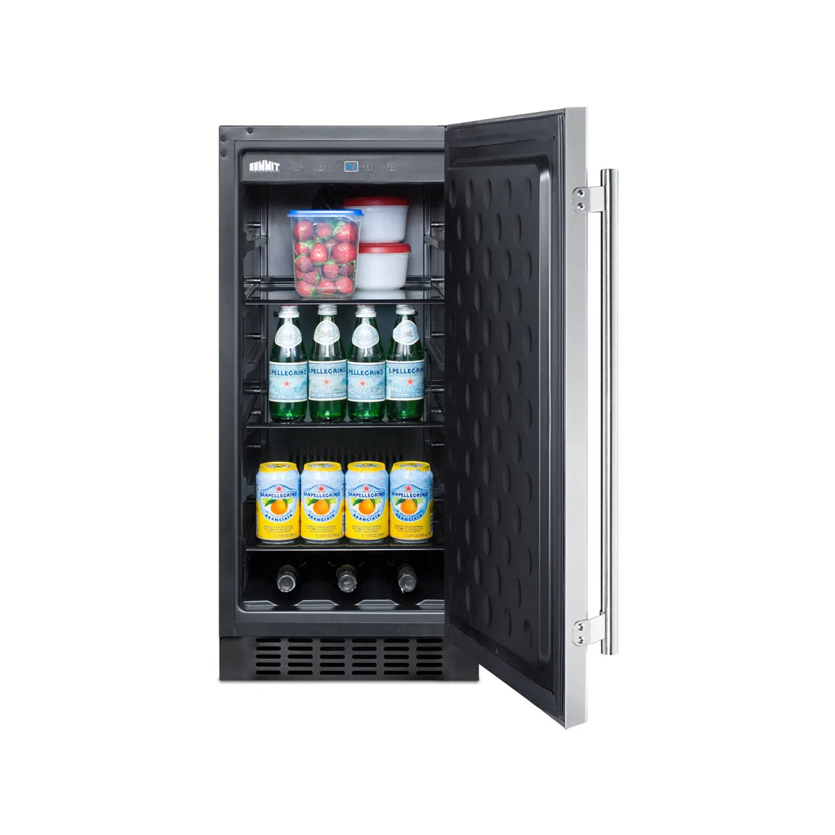 Summit SPR316OS 15" Built-in Stainless Steel Door Outdoor Refrigerator in Black, 3 cu.ft
