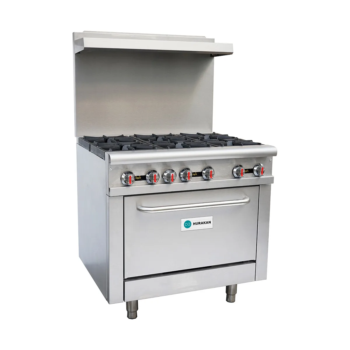 Hurakan HKN-XRFG36O6 A/W 36" Floor Commercial Gas Range w/ 6 Open Burners, 1 Oven, 211.000 BTU