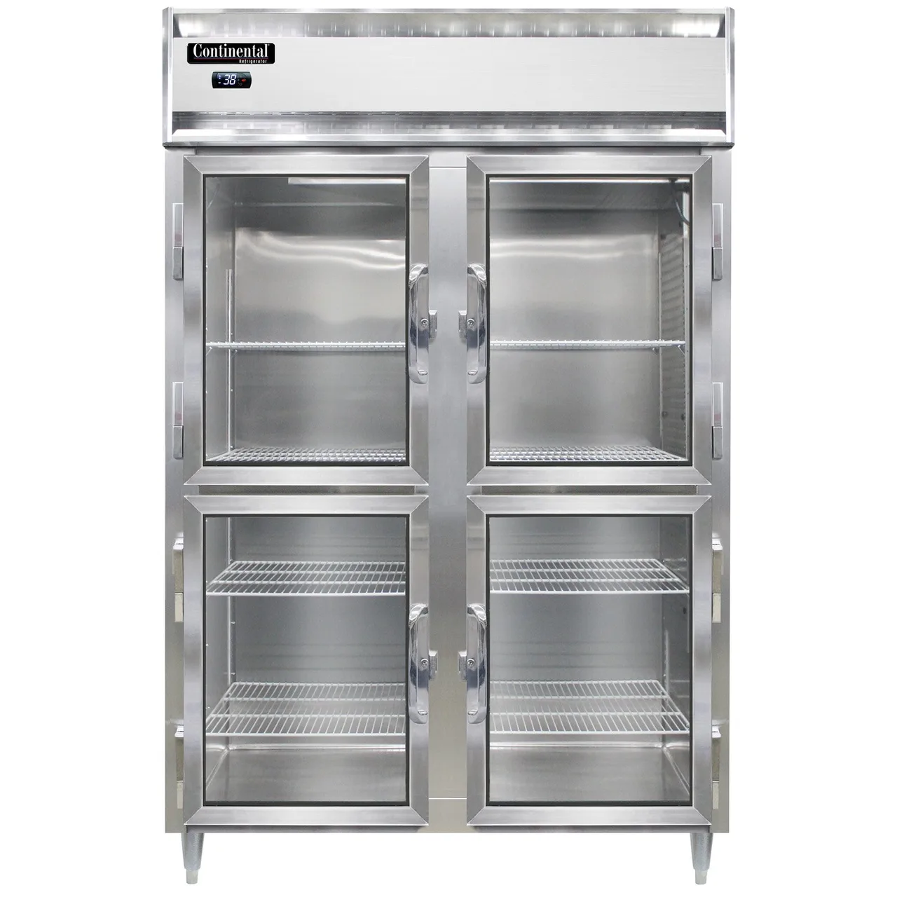 Continental Refrigerator D2RNSSGDHD 52" 2-Section Reach-In Refrigerator w/ 4 Glass Half Doors, All Stainless Steel, 50 cu. ft.