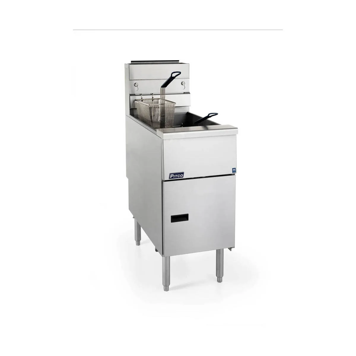Pitco VF-35S 15" Full Pot Floor Model Gas Fryer w/ 35 lbs Capacity, 2 Twin Baskets, Millivolt Control