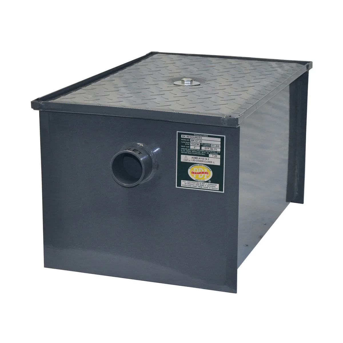 BK Resources BK-GT-20 2" Inlet/Outlet Grease Trap, 20 lbs. Grease Capacity - 10 Gal/Min