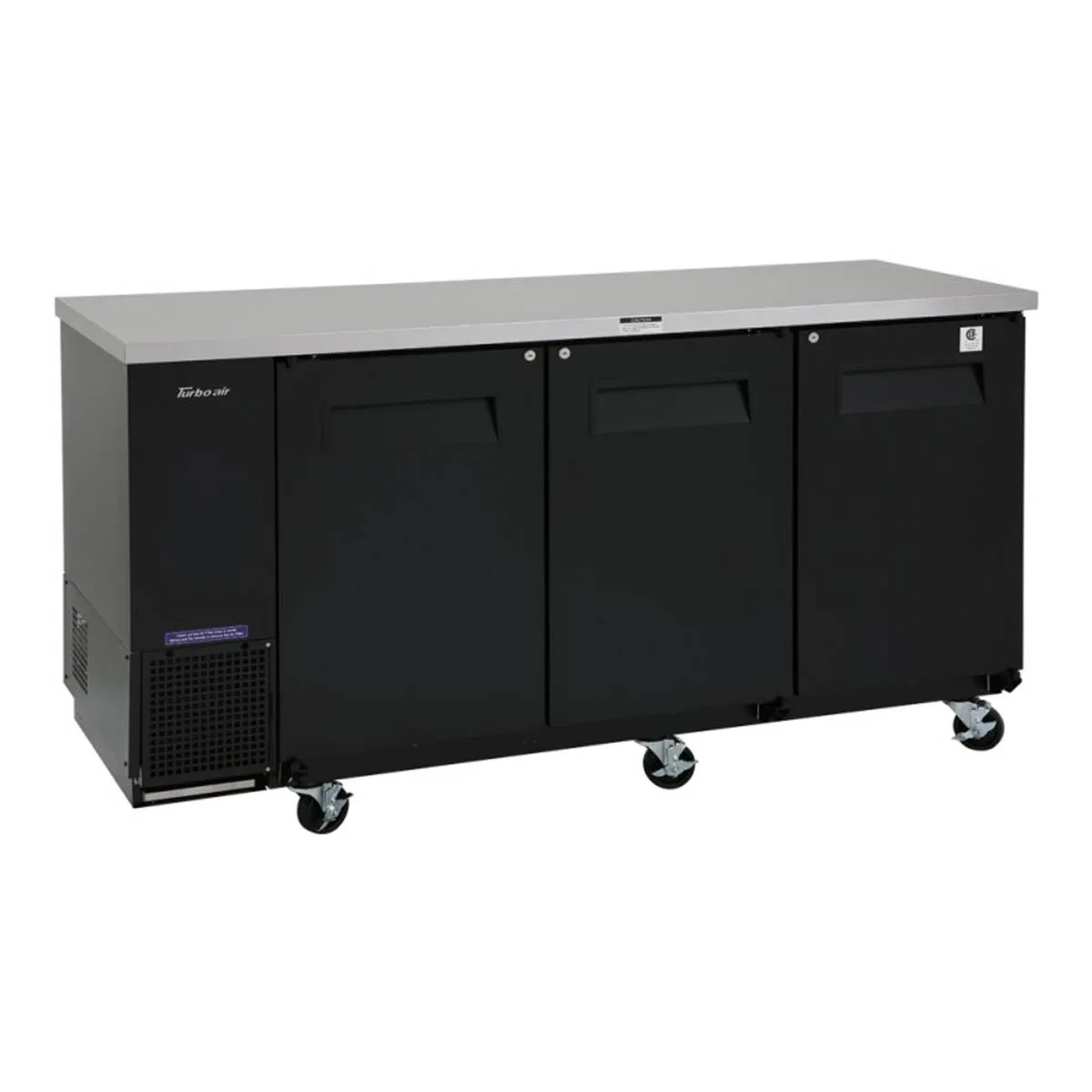 Turbo Air TBB-24-72SBD-N6 73" Three Section Back Bar Cooler with Solid Door, 20.62 cu. ft.