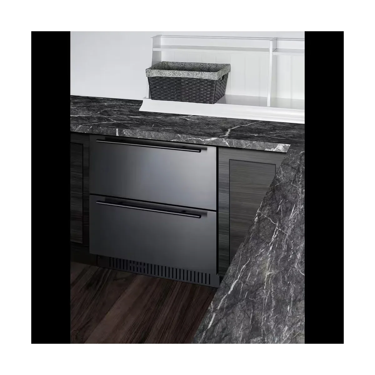 Summit SPR275OS2D 27" Built-in Outdoor Stainless Steel 2-Drawers Refrigerator in Black, 4.8 cu ft.