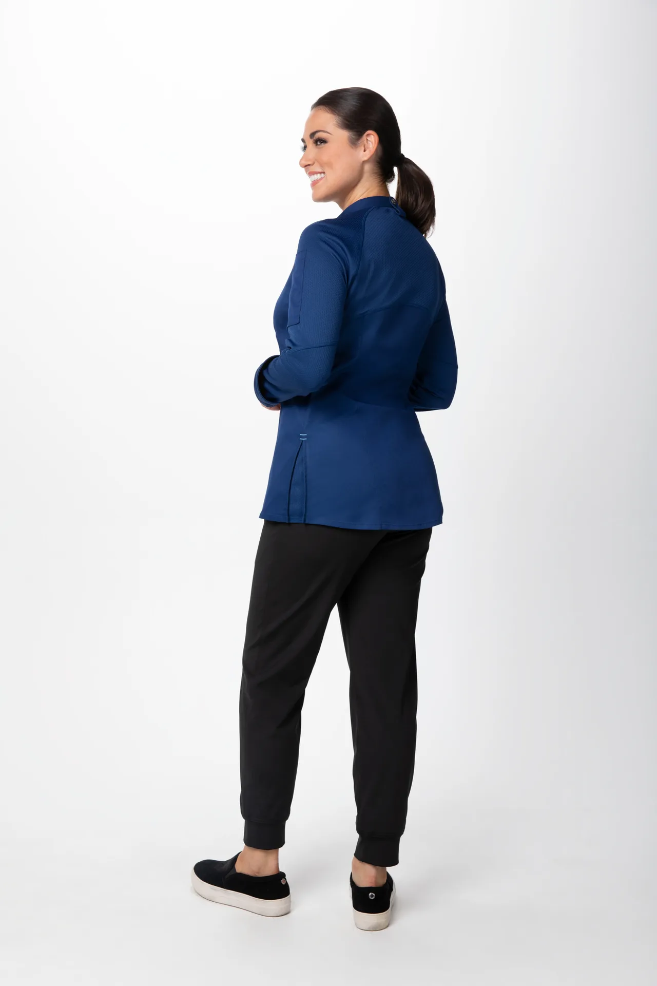 Chef Works CBZ02W-OCB-L Chef Coat, Raglan Sleeve, Center Zipper, Mesh Slits, Pocket, Ocean Blue, L