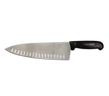 Omcan USA 12172 Chef Knife – 10" Stamped Knife, Granton Edge, Black Plastic Handle, Stainless Blade