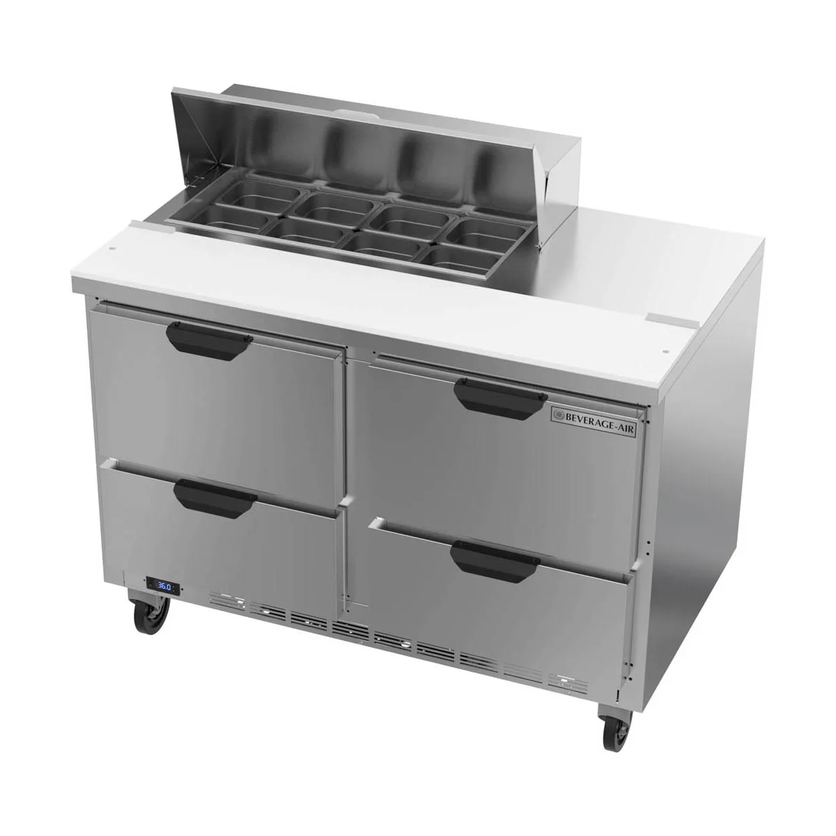 Beverage Air SPED48HC-08-4 48" Two Section Sandwich/Salad Prep Table w/ 4 Drawers, 8 Pans, 13 cu. ft.