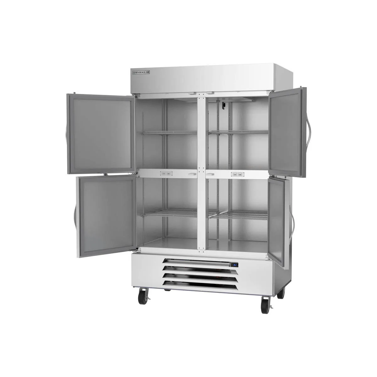 Beverage Air HBR49HC-1-HS 52" 2-Section Reach-In Refrigerator w/ 4 Solid Half Doors, Bottom Mount, 1/3 hp, 46 cu. ft.