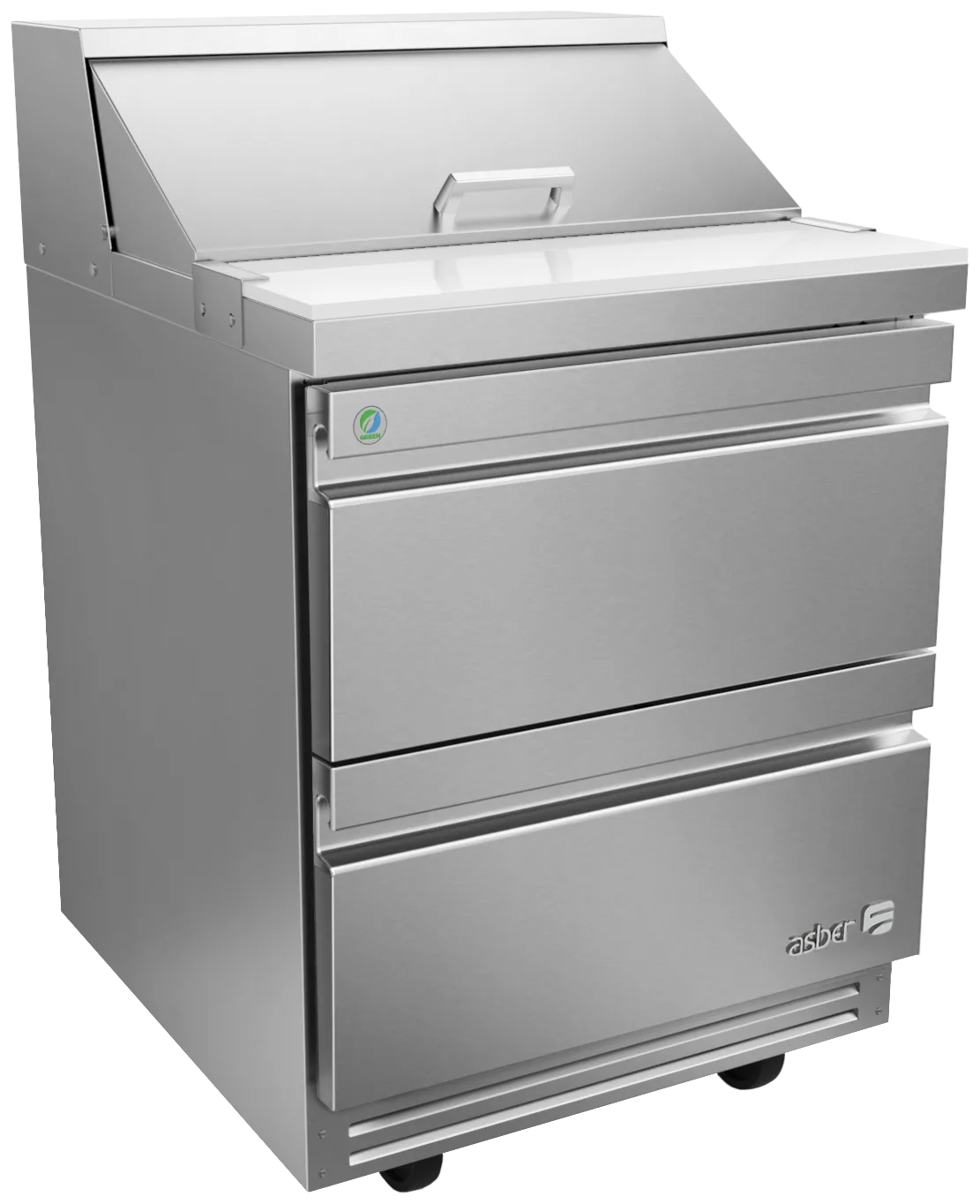 Asber APTS 27 8 D2 P 27" 2-Drawer Sandwich and Salad Prep Table, 8 Pans, Stainless Steel