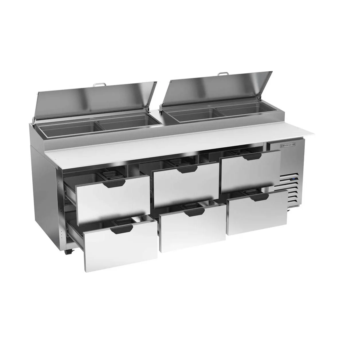 Beverage Air DPD93HC-6 93" 3-Section Refrigerated Pizza Prep Table w/ 6 Drawers