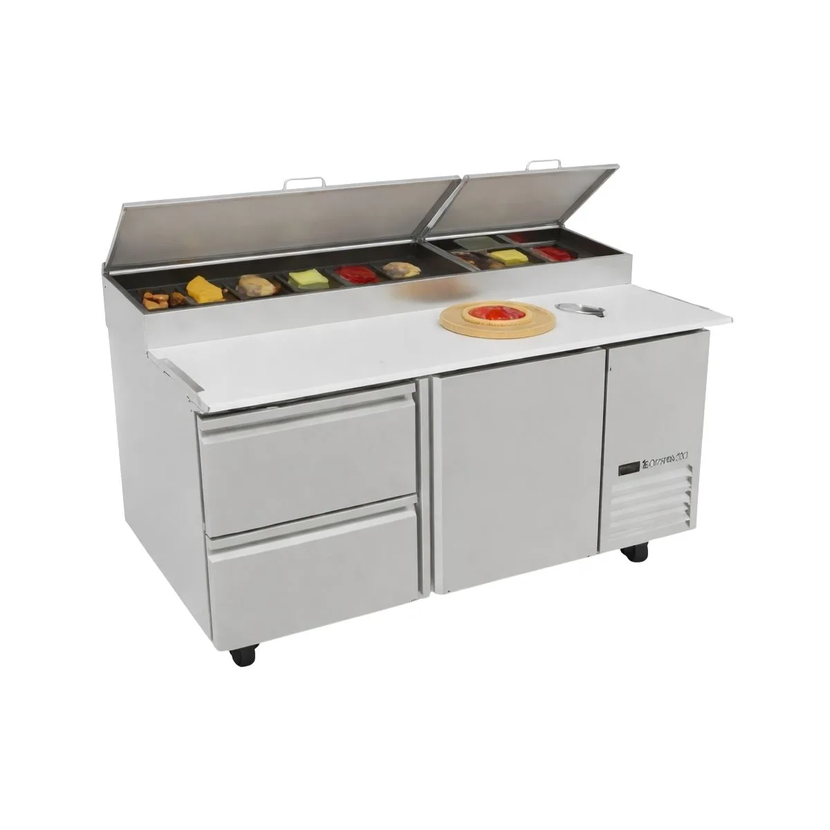 Asber APTP 67 D2 67" 2-Drawer Refrigerated Pizza Prep Table, 9 Pans