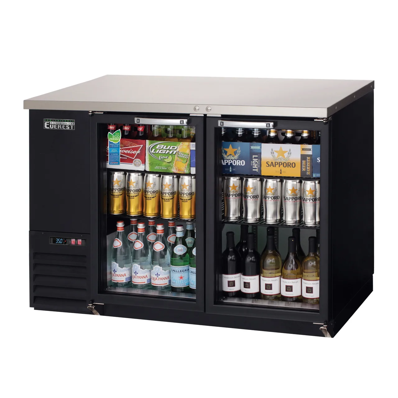 Everest EBB48G-24 49" Two Section Back Bar Cooler with Glass Door, 13.0 cu. ft.