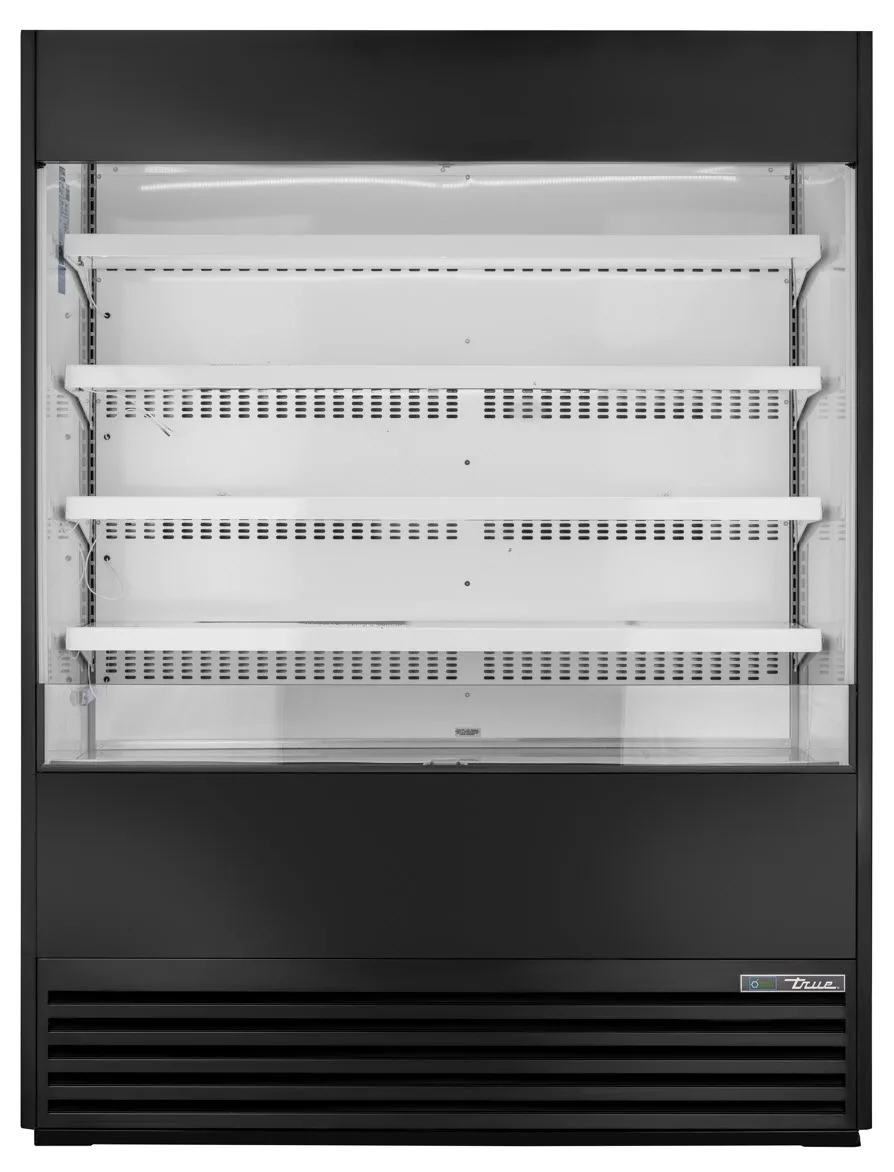 True TOAM-60-HC~NSL01 60" Vertical Air Curtain Merchandiser in Black, Self-Contained, 4 Shelves