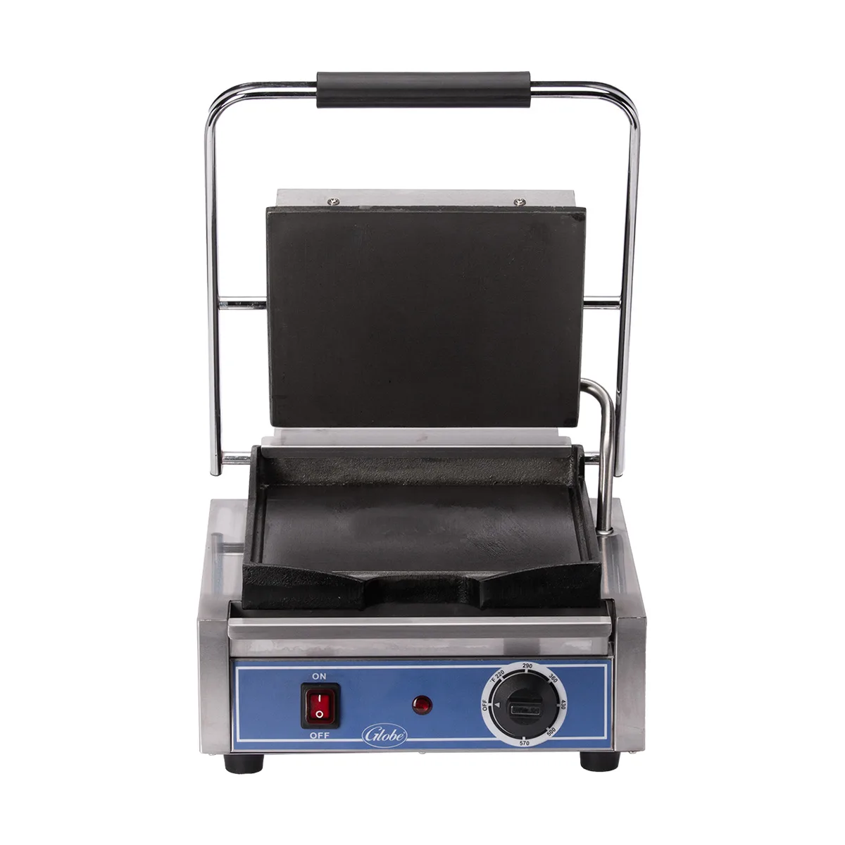 Globe GSG10 13" Bistro Single Sandwich Panini Grill w/ 10" x 10" Smooth Plates, 120V