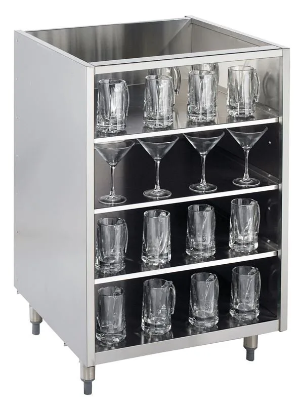 Krowne KR-G18 18" Underbar Glass Rack Storage Unit w/ 3 Shelves, Open Top, Galvanized Back