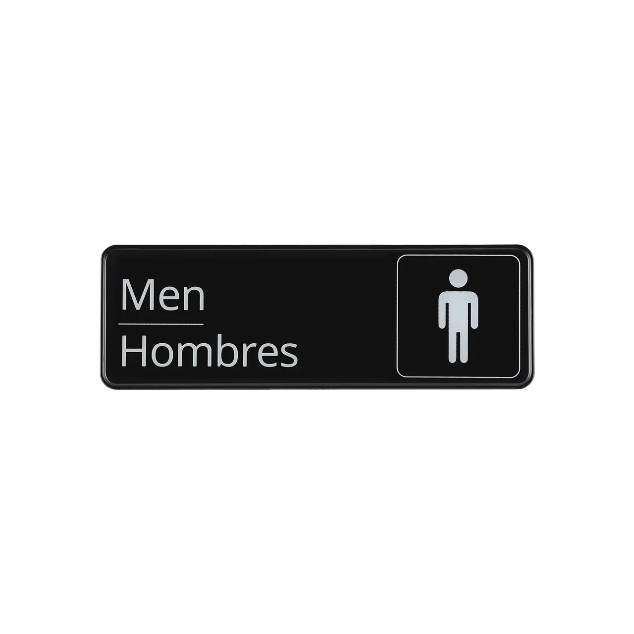 CAC China SCS3-MN09 Compliance Sign, 9" x 3"H, English/Spanish, Men, Heavy-Duty Plastic, Black