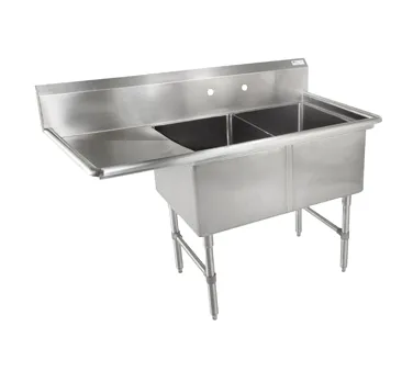 John Boos 2B16204-1D18L 54" Two Compartment Sink, 16"W x 20"L Bowl With Left-Hand Drainboard