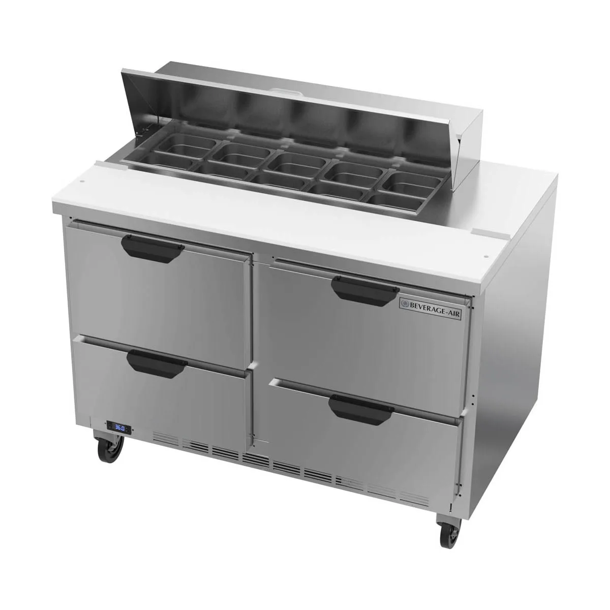 Beverage Air SPED48HC-10-4 48" Two Section Sandwich/Salad Prep Table w/ 4 Drawers, 10 Pans