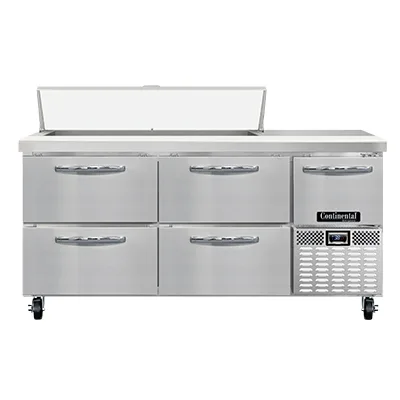 Continental Refrigerator RA68N12-D 68" Sandwich / Salad Prep Table w/ 4 Drawers & 1 Door, 12 Pans