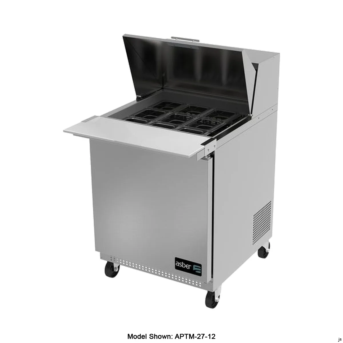 Asber APTM 27 12 P 27" 1-Door Mega Top Sandwich and Salad Prep Table, 12 Pans, Stainless Steel