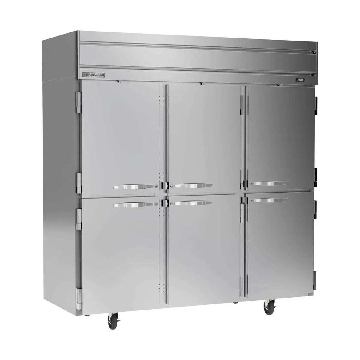 Beverage Air HFS3HC-1HS 78" 3-Section Reach-In Freezer, 6 Half Solid Doors, Top Mount, 69.1 cu. ft., Stainless Steel Front
