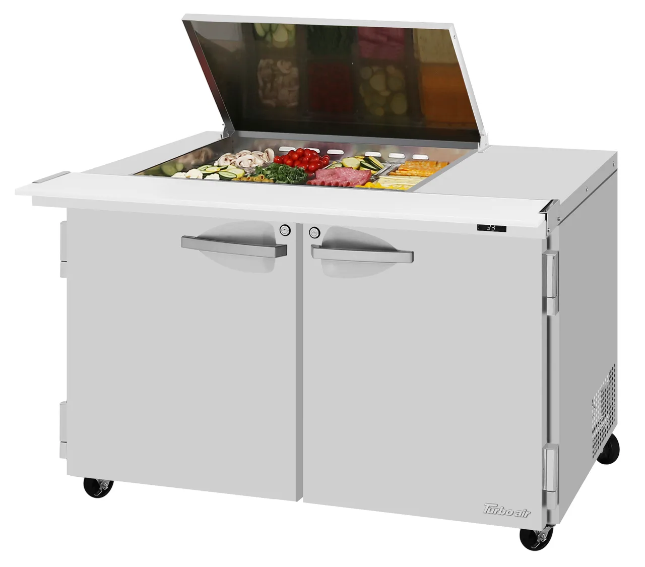 Turbo Air PST-48-12M-N-FL 48" 2-Door Mega Top Sandwich and Salad Prep Table, 12 Pans, Stainless Steel