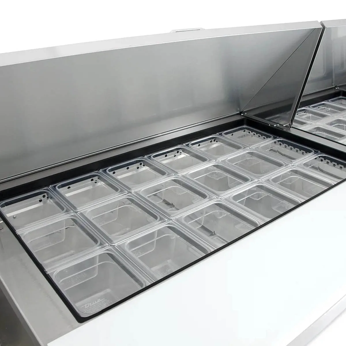 True TSSU-72-30M-B-ST-HC~SPEC3 72" Mega Top Sandwich/Salad Prep Table w/ 3 Doors, 30 Pans