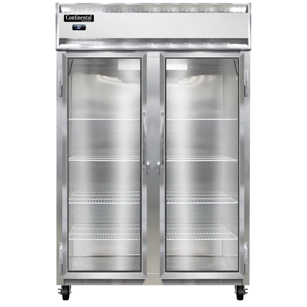 Continental Refrigerator 2RNGD 52" 2-Section Reach-In Refrigerator w/ 2 Glass Doors, Stainless Steel Front Aluminum Exterior, 48 cu.ft.