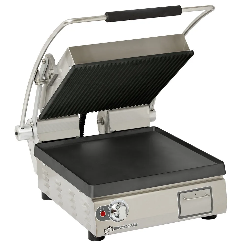 Star PST14IGT Single Cast Iron Sandwich Press Grill w/ Grooved & Smooth Plates, Manual Controls