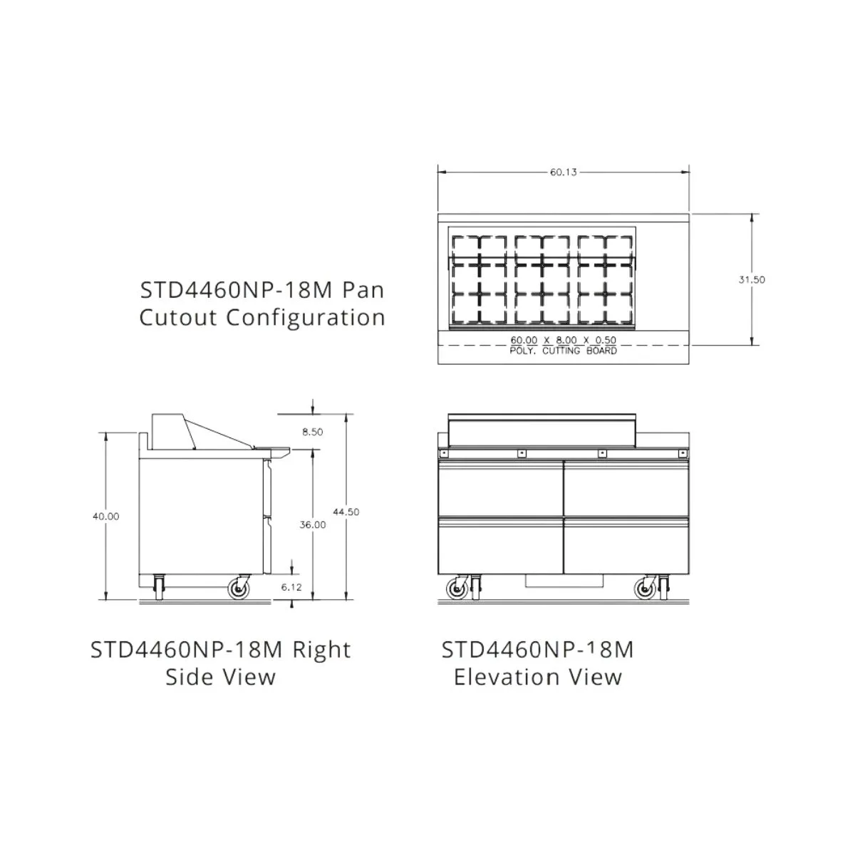 Delfield STD4460NP-18M 60" 2-Section Mega Top Sandwich and Salad Prep Table, 4 Drawers, 18 Pans