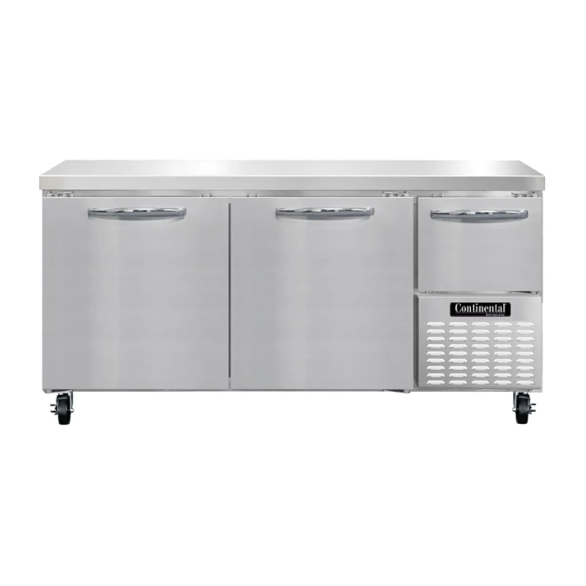 Continental Refrigerator RA68N 68" Worktop Refrigerator w/ 2 Full & 1 Half Doors, Stainless Steel Flat Top