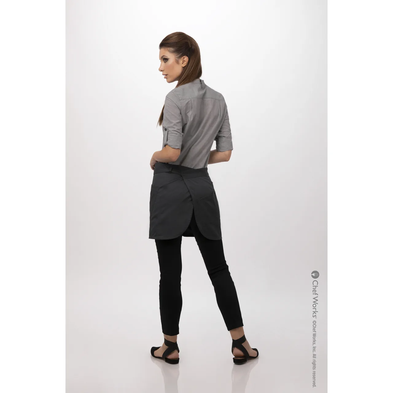 Chef Works AHN05-CHR-0 - Charcoal Waist Apron, 16"L x 38"W, Poly/Cotton, 3 Pockets