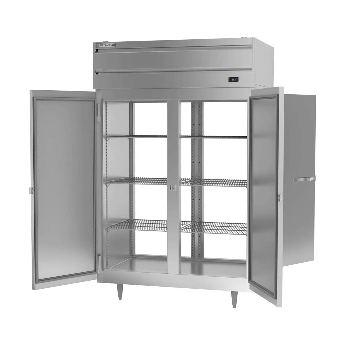 Beverage Air PRD2HC-1AS 52" 2-Section Pass-Thru Refrigerator w/ 4 Solid Full Doors, Top Mounted, 48.3 cu. ft.