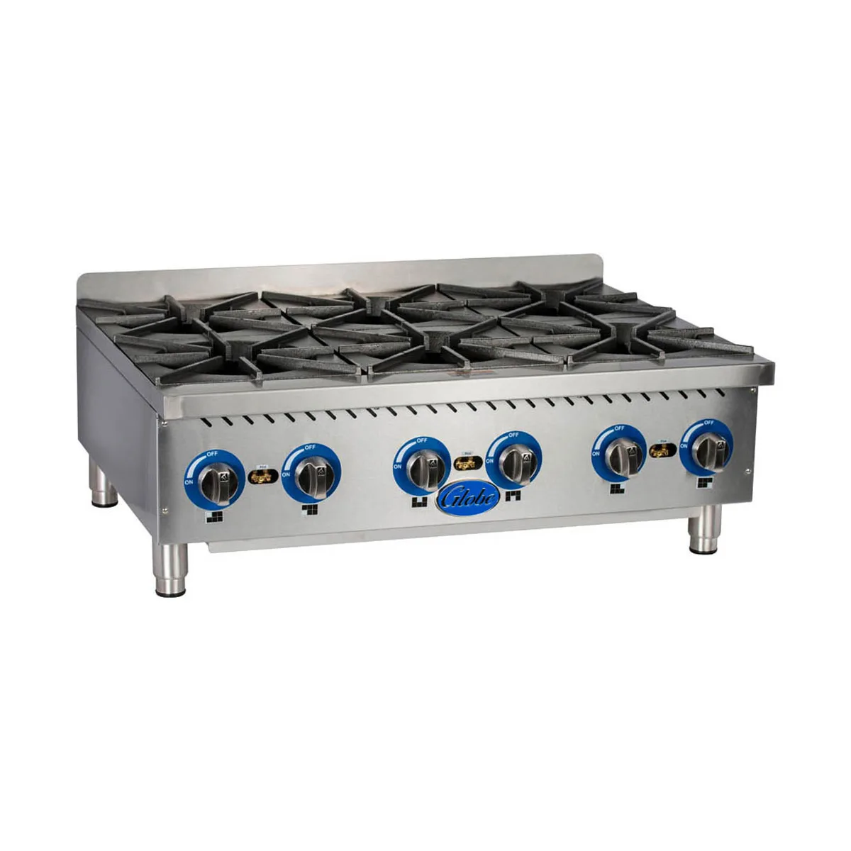 Globe GHP36G 36" Countertop Heavy Duty Gas Hotplate with (6) Burners, 132.000 BTU