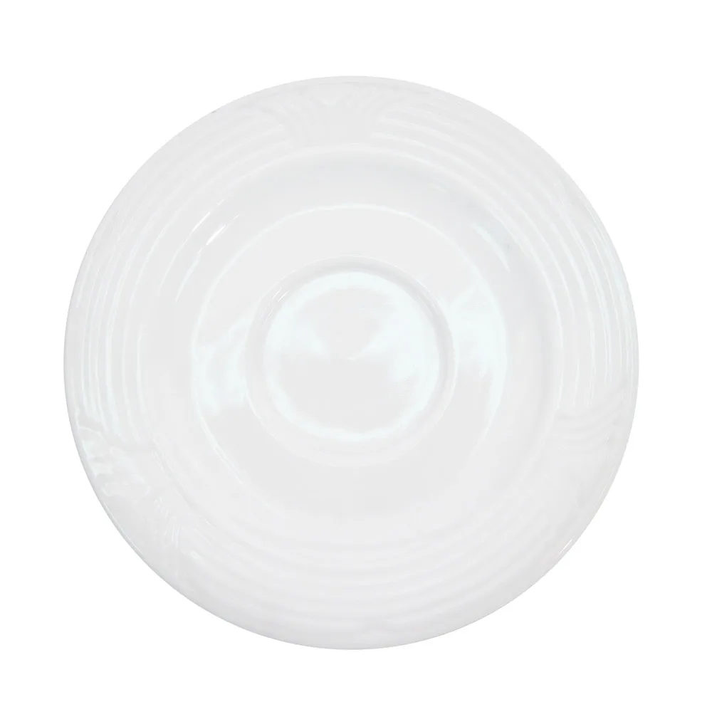 CAC China CRO-2 Corona Saucer, 6" Dia x ½" H Round Embossed Porcelain, Super White - 1 Dozen