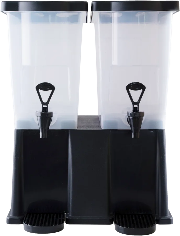 Omcan USA 81121 Double Juice & Beverage Dispenser, Two 12‑Qt PP Tanks, Clear Black Base, NSF